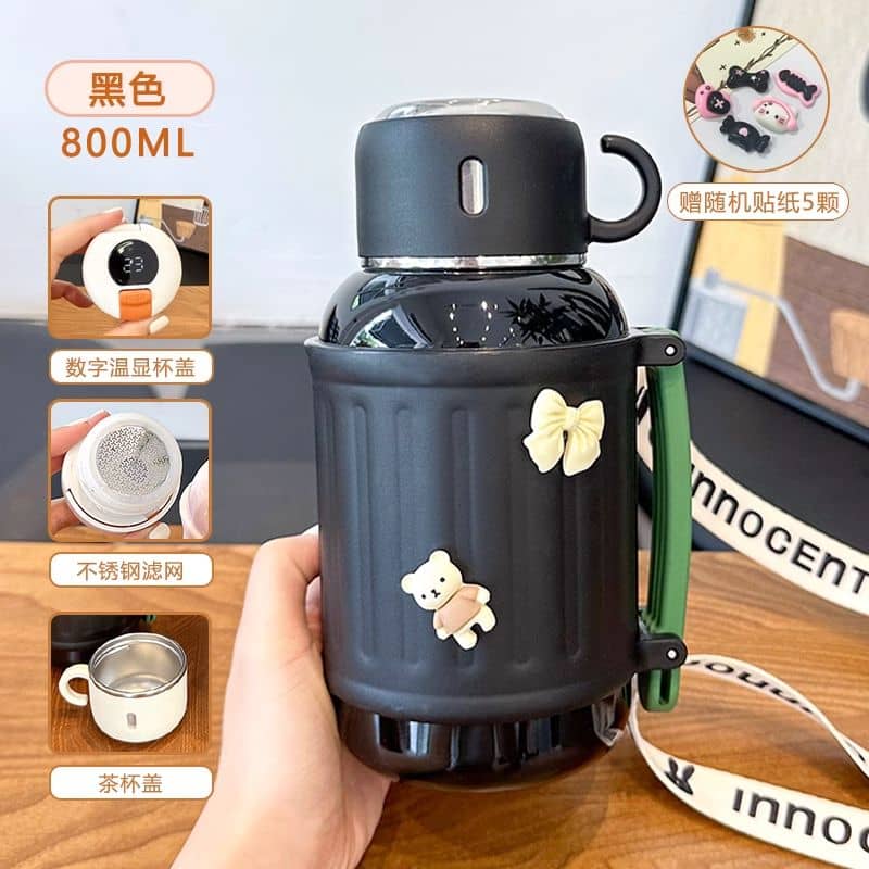 800/1000ml Sports de plein air portables grande capacité 316 bouteille d'eau thermos chaude en acier inoxydable – Image 5